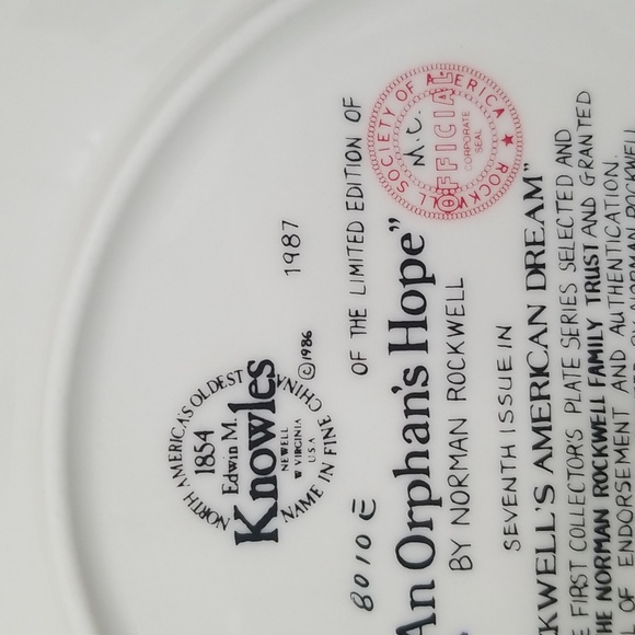 P2g - Knowles Norman Rockwell "An Orphan's Hope" 1987 LE Collector's Plate - Picture 9 of 9